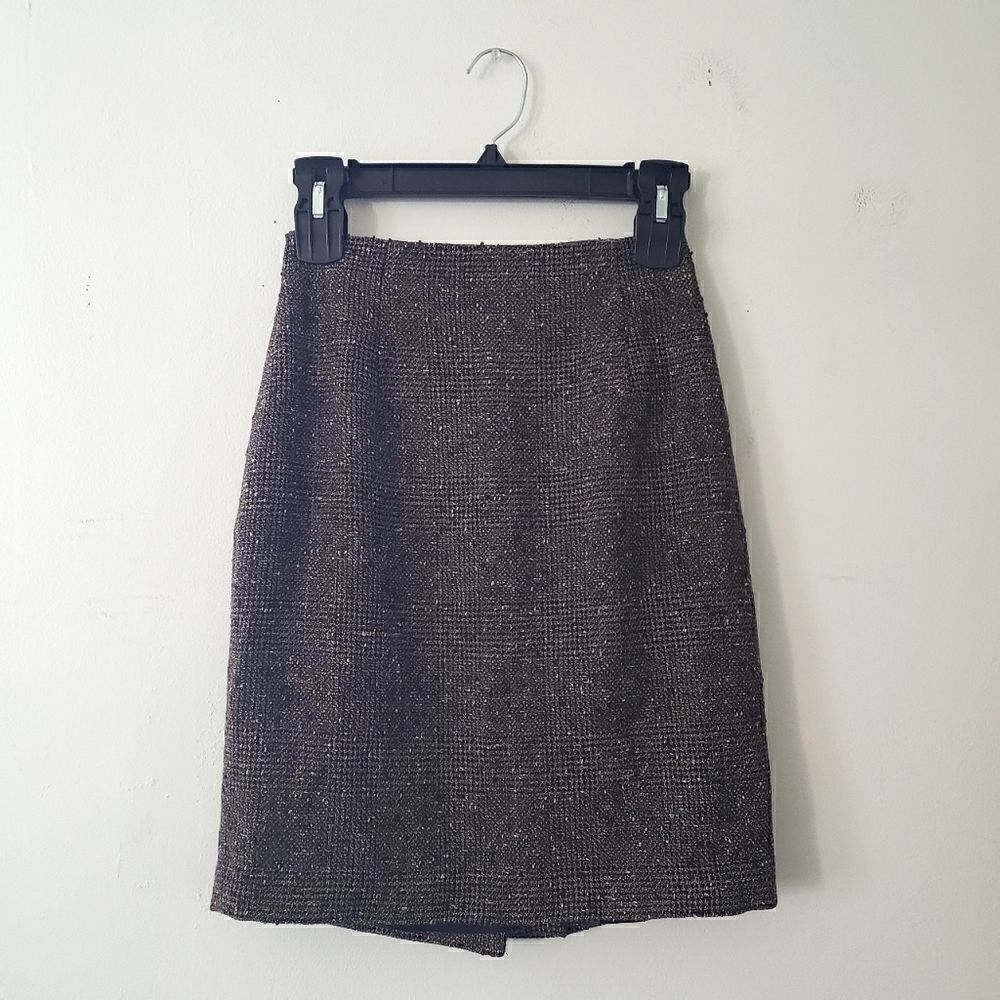 Ann Taylor Petites Wool Blend Tweed Mini Pencil Skirt Brown 2P